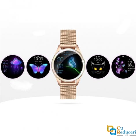 Ceas Smartwatch Kingwear KW20 Gold, rezistent la apa IP68, 64KB Ram + 512KB ROM, display 1.04 inch TFT cu touch screen, rezolutie 240 * 198 pixeli, capacitate baterie 120mAh