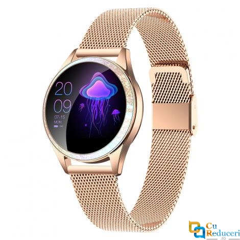 Ceas Smartwatch Kingwear KW20 Gold, rezistent la apa IP68, 64KB Ram + 512KB ROM, display 1.04 inch TFT cu touch screen, rezolutie 240 * 198 pixeli, capacitate baterie 120mAh