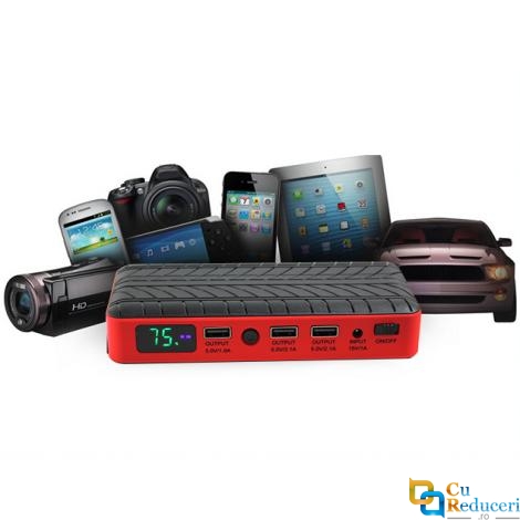 Acumulator extern pornire auto / Jump Starter, 12 V, curent pornire 300 A/5 sec., 5V/2.1A, 16V/19V/3.5A, curent maxim 1000 A, capacitate 18000 mAH, lanterna 