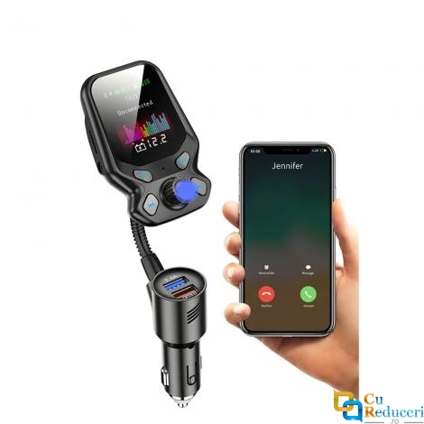 Modulator Fm, ecran mare color LCD 1.77, Bluetooth 4.2, suporta disc U si TF card max 32G, USB Mp3 Player, Aux, afiseaza tensiunea bateriei, microfon incorporat, incarcator rapid QC 3.0, hands-free