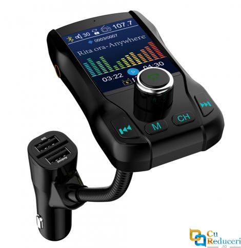 Modulator FM39, Bluetooth, MP3 Player, 3xUSB, MicroSD, microfon incorporat, ecran 1.8,  HandsFree, Quickcharge, 4 metode de a asculta muzica