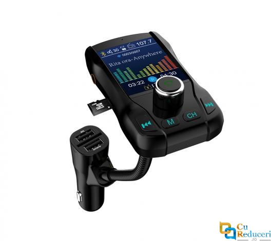 Modulator FM39, Bluetooth, MP3 Player, 3xUSB, MicroSD, microfon incorporat, ecran 1.8,  HandsFree, Quickcharge, 4 metode de a asculta muzica