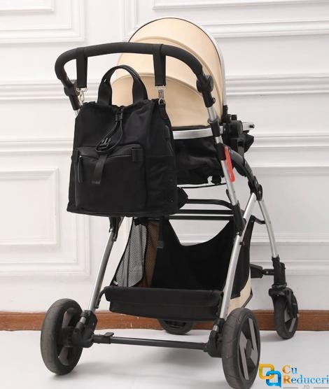 Rucsac/Ghiozdan impermeabil, multifunctional pentru mamici si bebelusi, port USB, 3 modalitati de purtare, 12 buzunare, spatios, atasabil la carucior, saltea pliabila, suport termoizolant, negru, unisex 