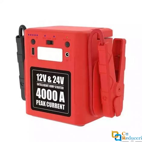 Acumulator extern pornire auto / Jump Starter pentru masina sau camion, 12 si 24 V, curent pornire 12V/24V 2000A, curent maxim 12V/24V 4000A, capacitate 56000 mAh