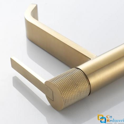 Baterie inalta pentru lavoar, Momali, corp si maner din alama, cu aerator, cartus ceramic, culoare auriu, set prindere inclus