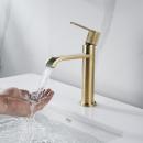 Baterie inalta pentru lavoar, Momali, corp si maner din alama, cu aerator, cartus ceramic, culoare auriu, set prindere inclus