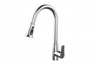 Baterie chiuveta bucatarie, Momali, dus extractibil, corp din alama, maner din zinc, debit ajustabil, rotire 360 grade, culoare crom