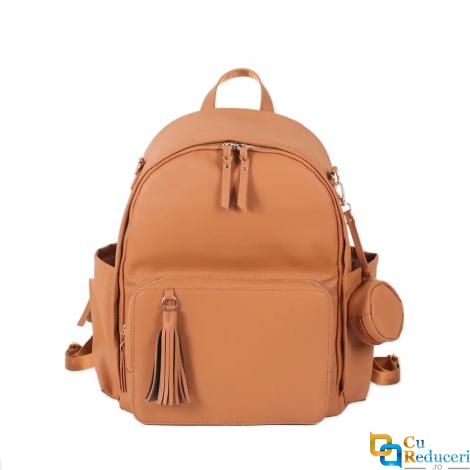 Rucsac/Ghiozdan, multifunctional pentru mamici si bebelusi, 3 modalitati de purtare, 12 buzunare, spatios, atasabil la carucior, saltea pliabila, buzunare termoizolante, buzunar detasabil pentru biberon/suzeta/chei, maro