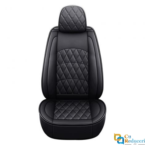 Set huse scaune auto, universale, editie de lux, material piele ecologica, scaune fata, spate, tetiere, compatibilitate Kia, Ford, Nissan, Hyundai, Toyota, 9 piese, negru