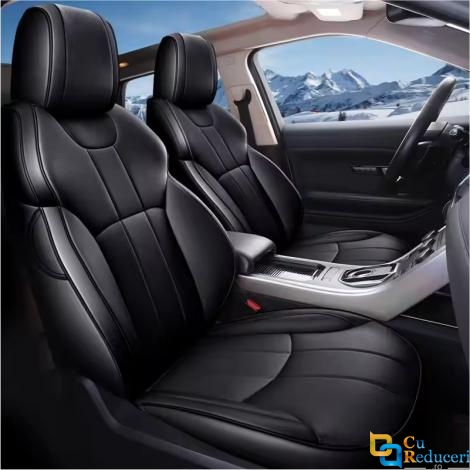 Set huse scaune auto, universale, material piele ecologica, respirabila, scaune fata, spate, tetiere, culoare negru 
