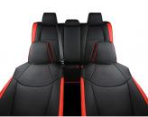 Set huse scaune auto, material piele ecologica, scaune fata, spate, tetiere, universale, culoare negru cu rosu, 14 piese