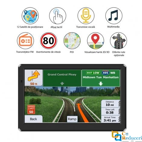 Navigator GPS 7010, 7 inch cu touch screen, memorie 16GB, cache 256M, rezolutie 800 x 480 pixeli, capacitate baterie 1200 mAh, harti IGO/Navitel, harta Europei + actualizari pe viata a hartilor