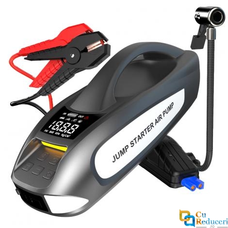 Redresor pornire auto/Jump Starter 12 V cu compresor de 4.35 BAR/150 PSI, curent de pornire 3000 A, curent maxim 6000 A, capacitate baterie 27000 mAh, lanterna 