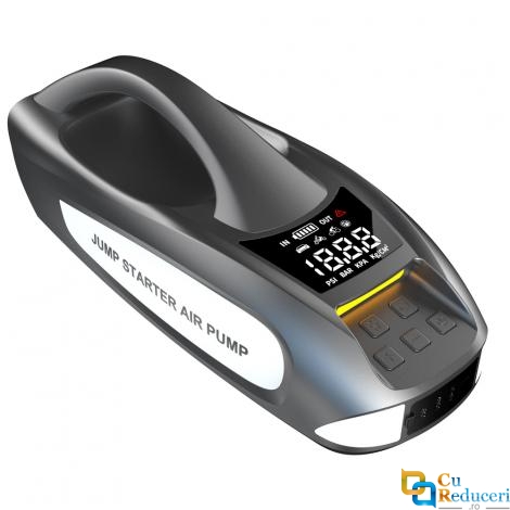Redresor pornire auto/Jump Starter 12 V cu compresor de 4.35 BAR/150 PSI, curent de pornire 3000 A, curent maxim 6000 A, capacitate baterie 27000 mAh, lanterna 