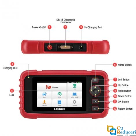 Tester Auto Profesional, Launch CRP123X V2.0, OBD2, EOBD Display 5 inch, Android 8.1, 2GB RAM + 32GB Stocare, baterie 6100 mAh, actualizare gratuita pe viata