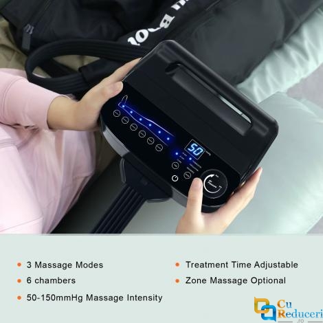Aparat pentru masaj CINCOM, 12 camere compresie cu aer, 3 moduri de masaj, posibilitatea de reglare a presiunii, dimensiunea cizmei 1000 mm × 375 mm, imbunatateste circulatia sangelui, elimina edemul, previne tromboza si varicele, picioare fara oboseala