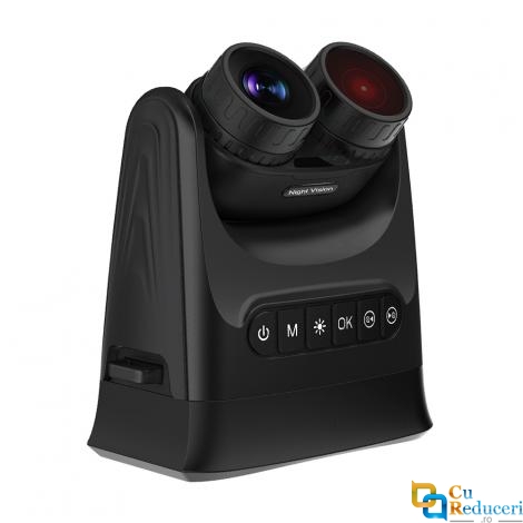 Binoclu Digital Profesional cu Night Vision pentru vanatoare cu lentila rotativa la 180 de grade, 4K, zoom digital 15x, ecran 4 inch IPS HD, acumulator 10000 mAh, 48 Mpx, negru