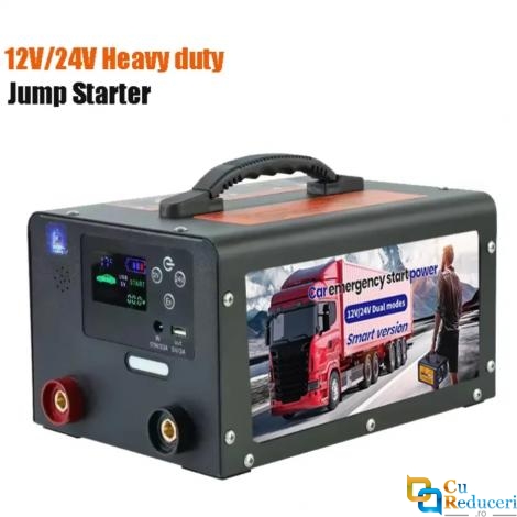 Acumulator extern pornire auto/Jump Starter pentru masina sau camion, 12 si 24 V, curent pornire 12V/24V 2000A, curent maxim 12V/24V 4000A, capacitate 63000 mAh