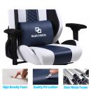 Scaun ergonomic pentru gaming sau birou, Blirowin®, suport lombar reglabil cu masaj, spuma cu memorie, sezut cu revenire rapida, suport picioare extensibil, piele PU rezistenta, blocarea pozitiei pana la 180°, cotiere reglabile, alb/albastru