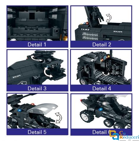 Set de constructie tip Lego Woma® EC-SWAT Defender - 1413 Piese, Vehicul de Comanda Operational, Camion SWAT