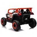 Masinuta electrica pentru copii, 4x4, 12V 7A, 2 locuri, roti EVA off-road, telecomanda parinti, LED, Bluetooth, USB, suspensii, dotari premium,  scaune piele ecologica, culoare portocaliu metalizat, 70 x 111 x 63