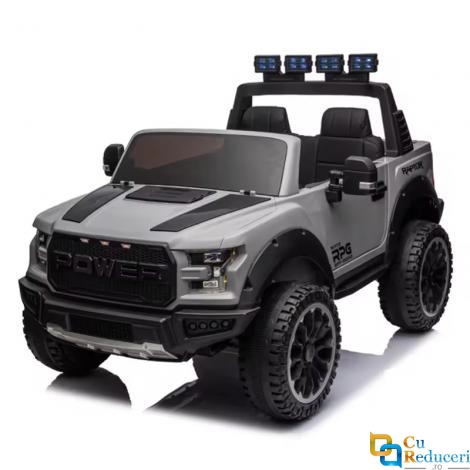 Masinuta electrica pentru copii, dotari premium, 4x4, 2 locuri, 4 motoare 390, roti EVA, scaune piele ecologica, telecomanda parinti 2.4G, bluetooth, LED, suspensii, 12V 7Ah, 134 x 83 x 86 cm, culoare gri 
